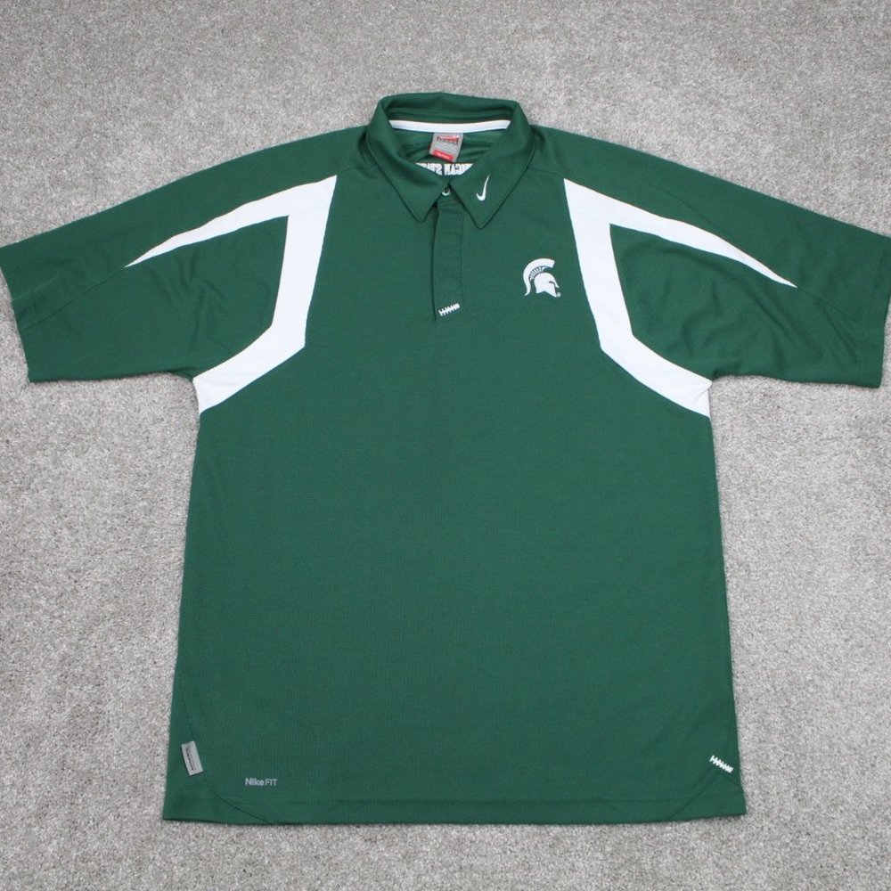 Nike Michigan‎ State Polo Shirt Mens Medium Green Spartans FitDry Short Sleeve